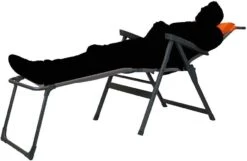 Portal Outdoor Ken Reclining Chair Grey With A Blue Headrest And Stitching Complete With Anna Footrest