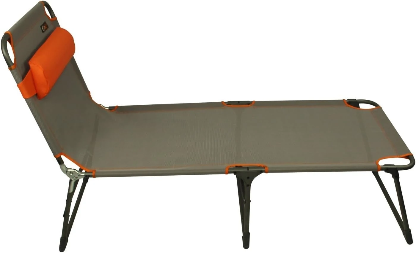 Portal Outdoor Lounger Sun Or Camping Bed Green With Orange Headrest And Stitching PT-CH-AVA 2 Portal Outdoor Lounger Sun Or Camping Bed Green With Orange Headrest And Stitching PT-CH-AVA - Image 2
