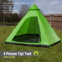Summit Camping Festival 4 Person Hydrahalt Tipi Tent - GREEN 571046G -Campingandleisure Shop 91keyfutmgl. ac sl1500 1