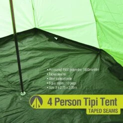 Summit Camping Festival 4 Person Hydrahalt Tipi Tent - GREEN 571046G -Campingandleisure Shop 91p6yzl gvl. ac sl1500 1