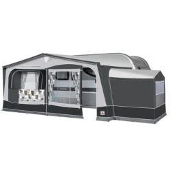 Dorema Garda 240 De Luxe Seasonal Awning 2023 -Campingandleisure Shop doremagarda240deluxecharcoalwithtallannex compressor
